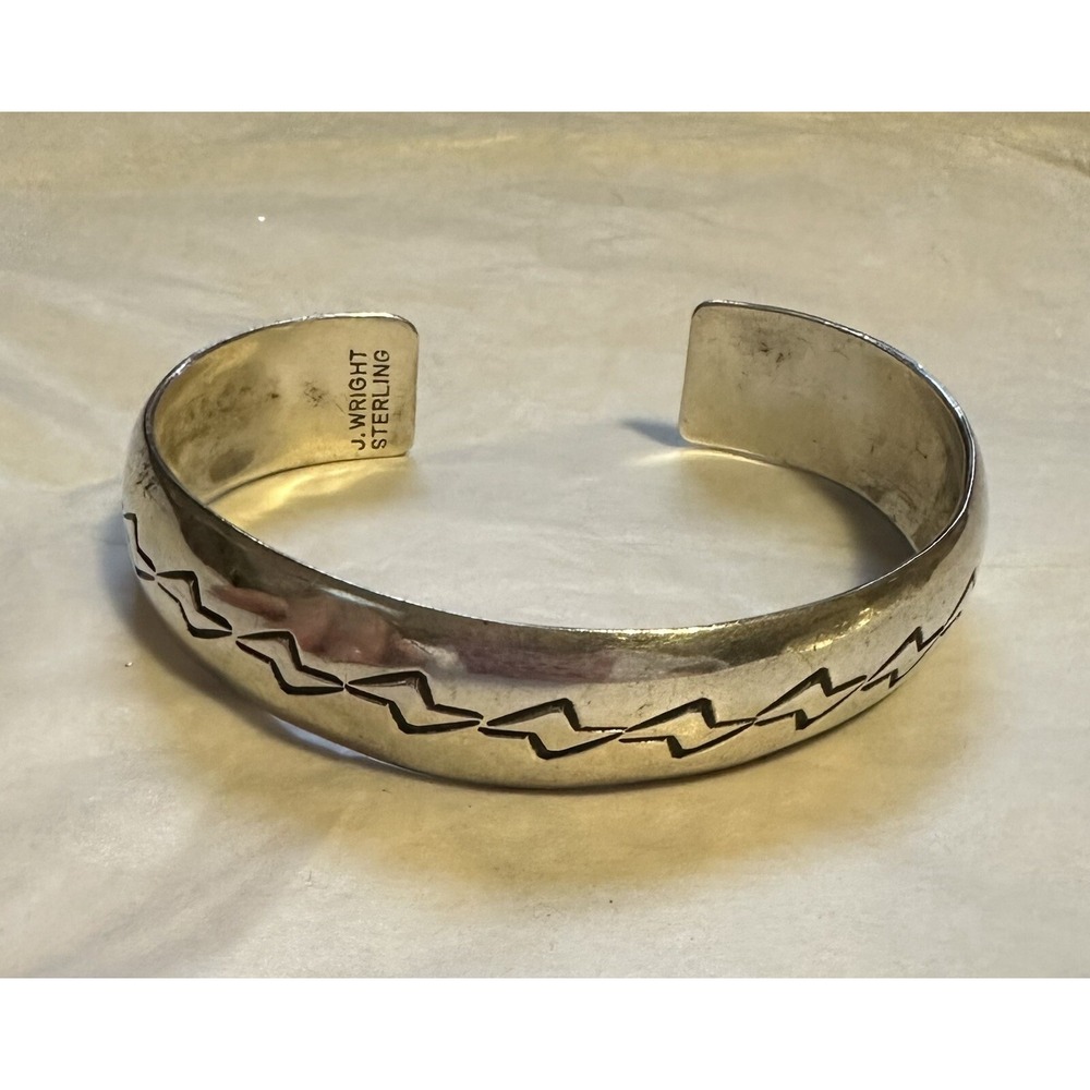 Vintage Sterling Silver J WRIGHT Cuff Bracelet Lightning Bolt Native American